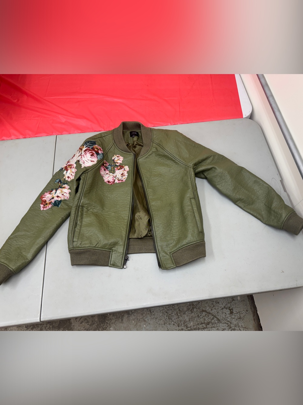 Joe's Jeans Olive Green Floral Embroidered Bomber Jacket